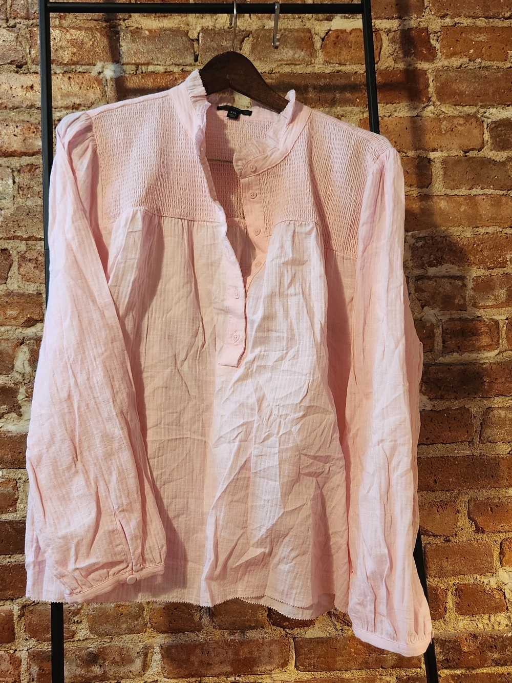 NWOT J.Crew Light Pink Tissue Weight Smocked Henley-style Blouse